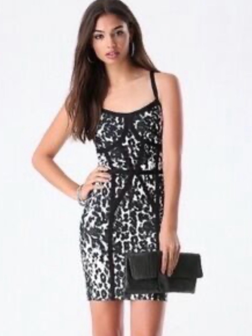 90’s Vintage Y2K Bebe Black and White leopard Bandage Dress Size Small #bodycon